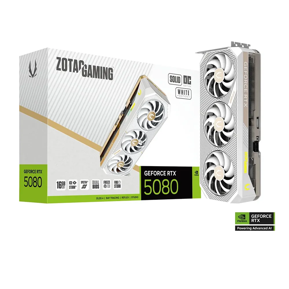 ZOTAC GeForce RTX 5080 SOLID OC White Edition, 16GB GDDR7 Видео карта