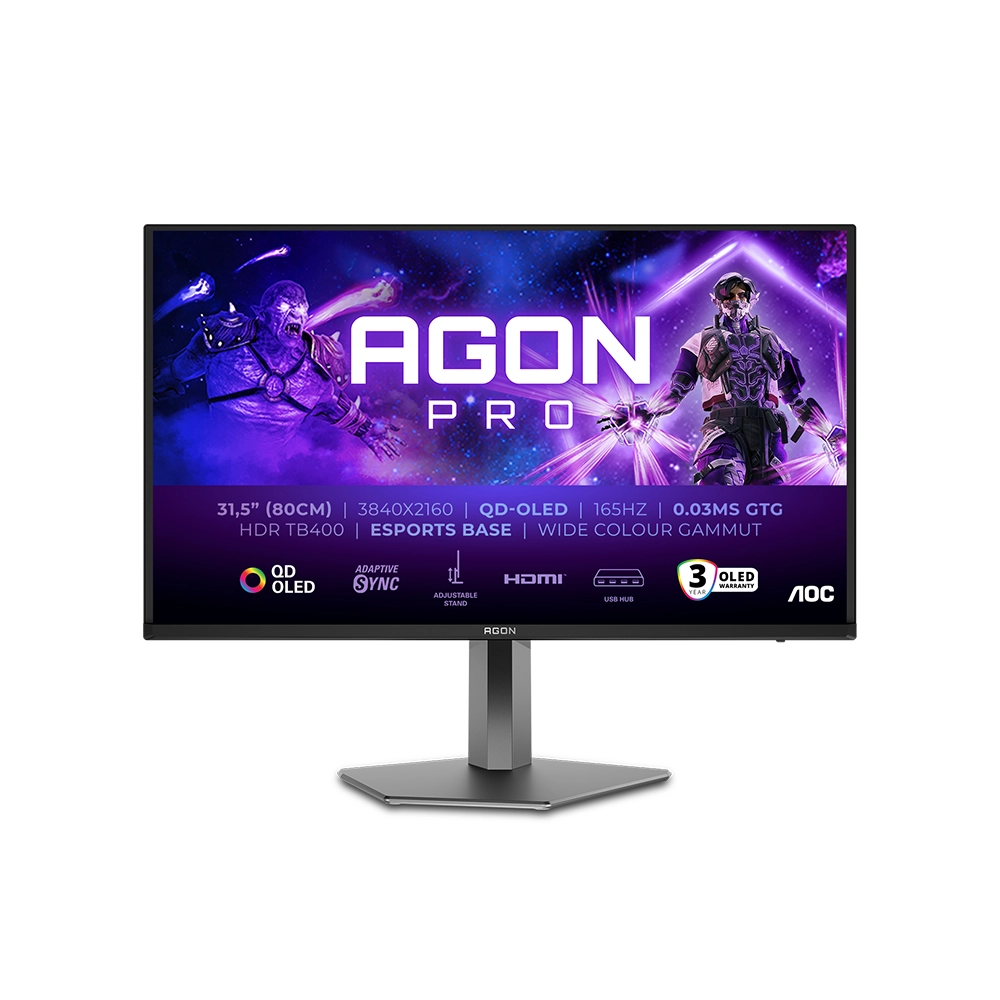 AOC AGON PRO AG326UD 31.5", QD-OLED, 165Hz, 0.03ms, 4K UHD (3840 x 2160), DisplayHDR True Black 400, Adaptive Sync Геймърски монитор