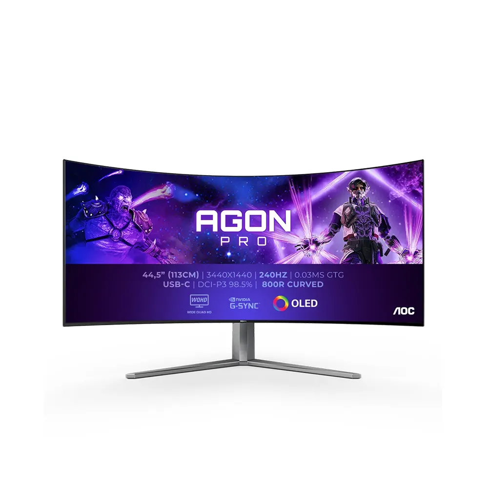 AOC AGON PRO AG456UCZD 44.5" OLED, 240Hz, 0.03ms, WQHD (3440 x 1440), Adaptive Sync, DisplayHDR10 Извит геймърски монитор