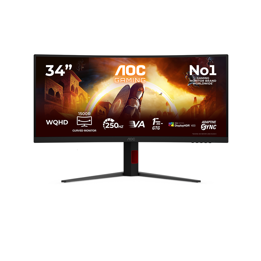 AOC Gaming CU34G4ZCA 34" Fast VA, 250Hz, 0.3ms, 21:9 Ultra Wide QHD (3440 x 1440), Adaptive Sync, VESA DisplayHDR 400, 1500R Извит геймърски монитор