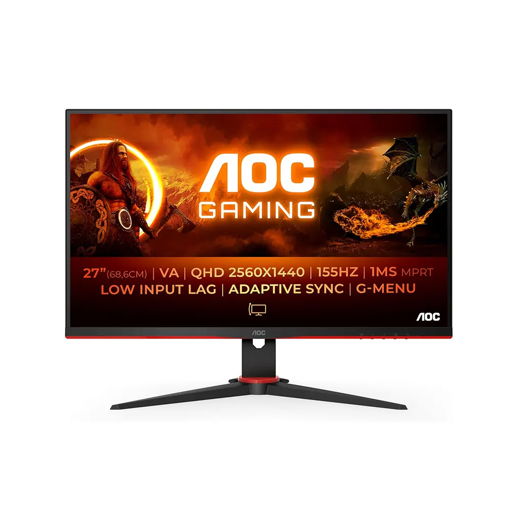 AOC Q27G2E/BK 27" VA, 155Hz, 1ms, QHD (2560 x 1440), AMD FreeSync Premium Геймърски монитор