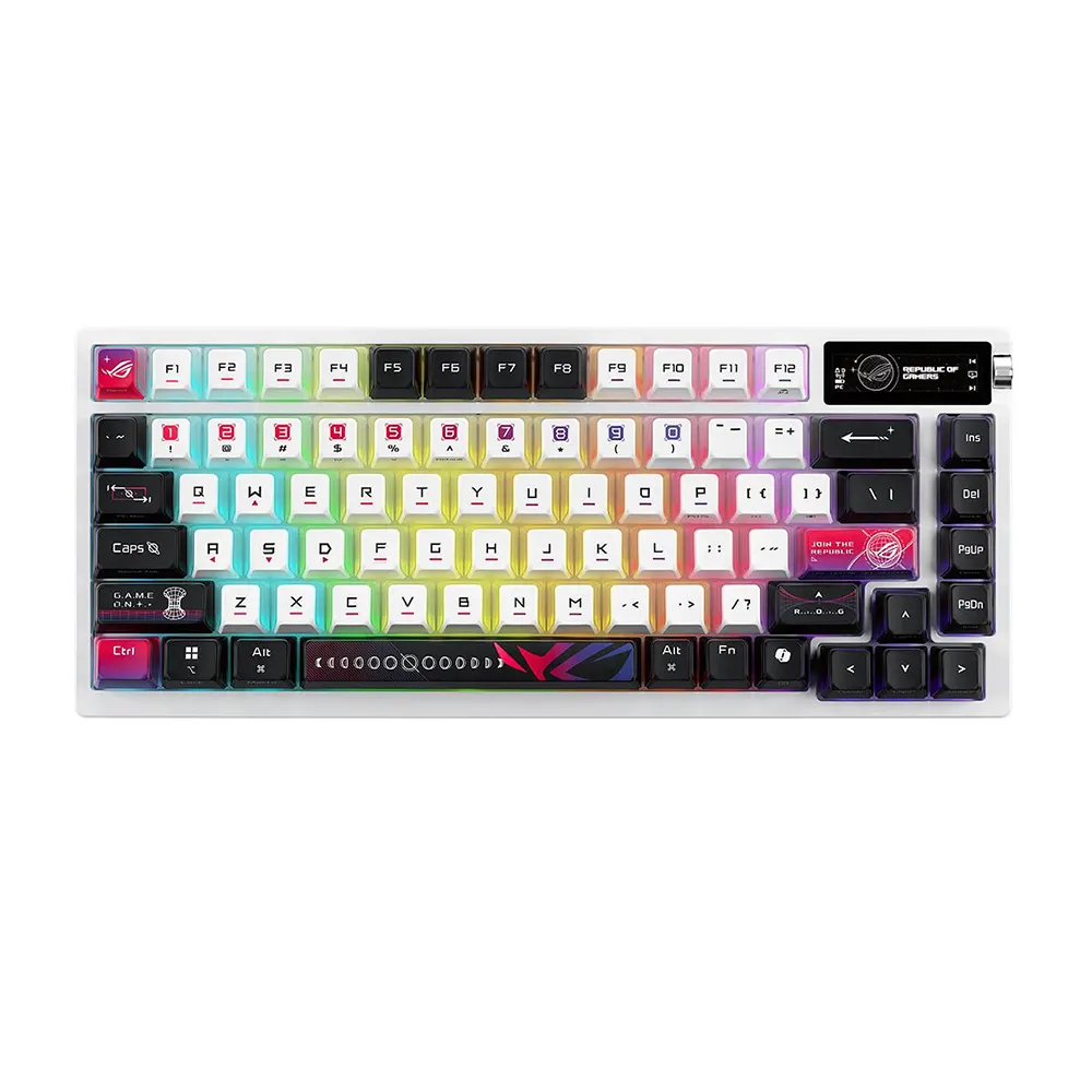 ASUS ROG Azoth X White Hot-Swappable Безжична геймърска клавиатура с механични ROG NX Snow v2 суичове