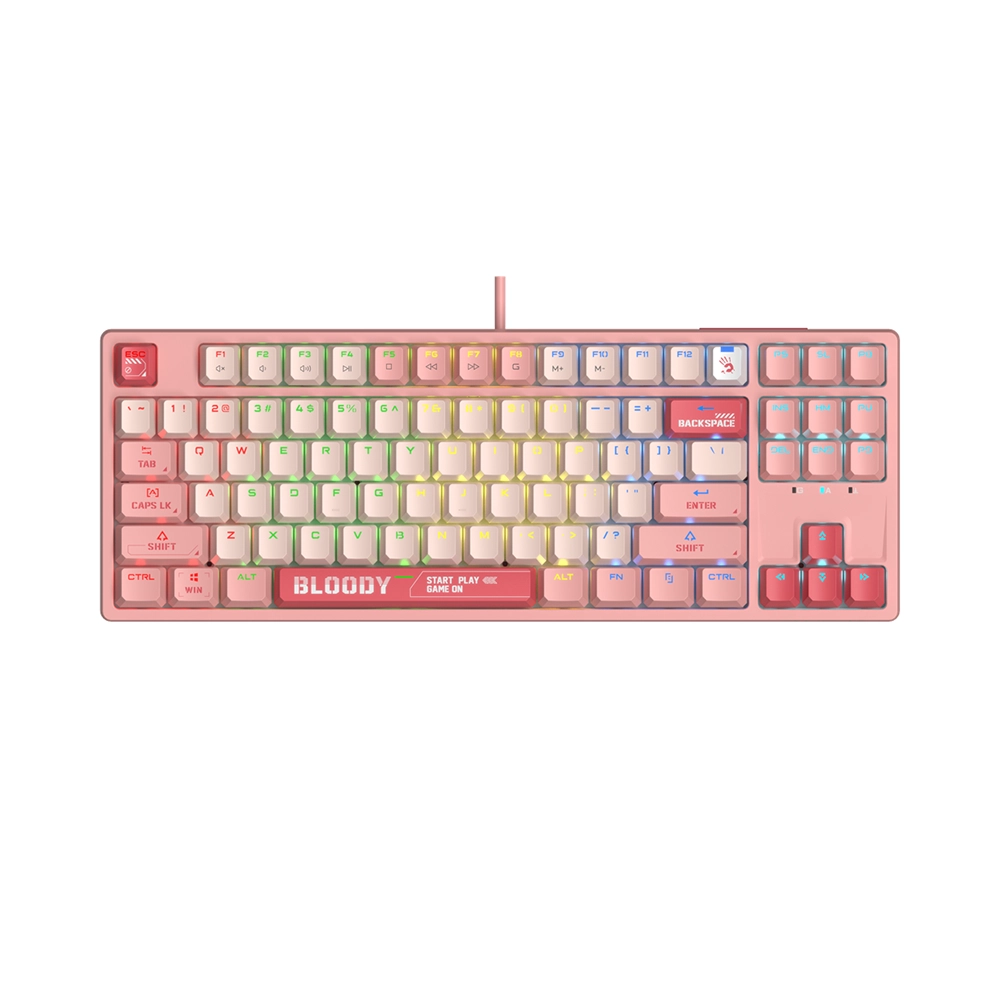 Bloody S87 TKL Energy Pink Геймърска механична клавиатура с BLMS Red Plus суичове