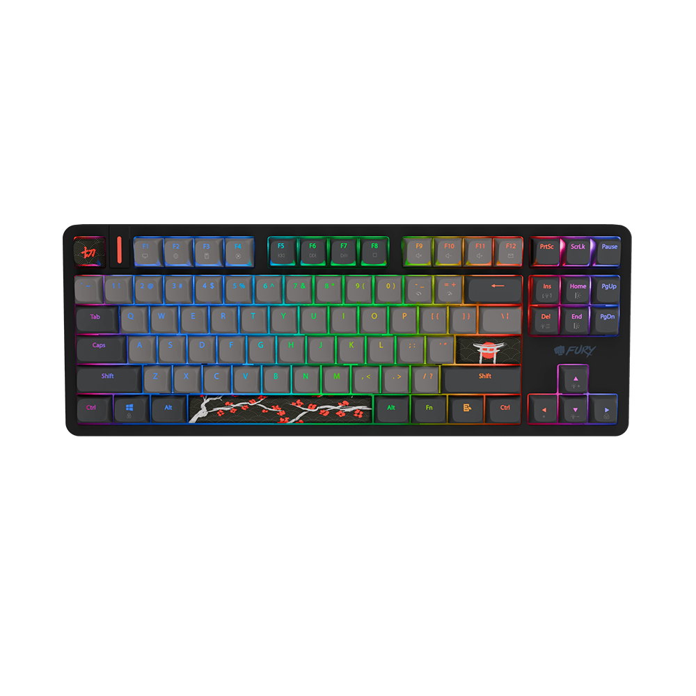 Fury Kanabo K6 Black/Grey TKL Hall Effect Геймърска механична клавиатура с Gateron Magnetic Orange регулируеми суичове