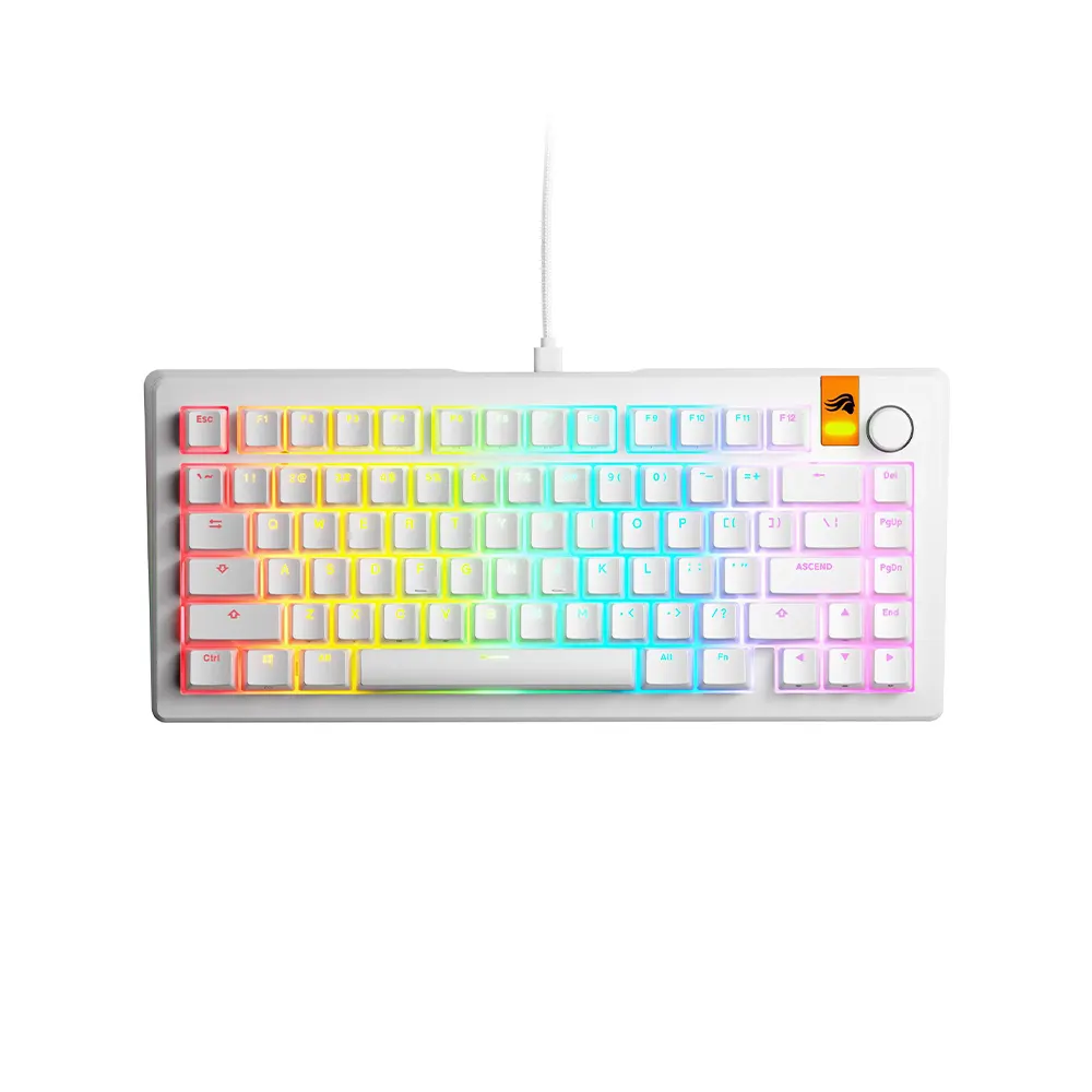 Glorious GMMK 3 Prebuilt 75% Hot-swappable White Геймърска механична клавиатура с Glorious Fox HE суичове