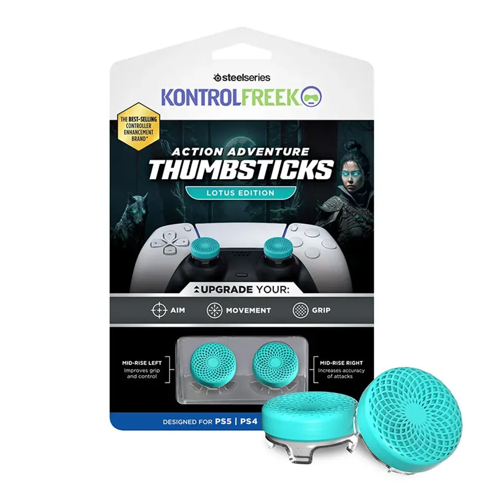 KontrolFreek Performance Thumbsticks Action Adventure Lotus Edition, Teal Геймърски комплект за PlayStation 5 Dual Sense и PlayStation 4 Dual Shock