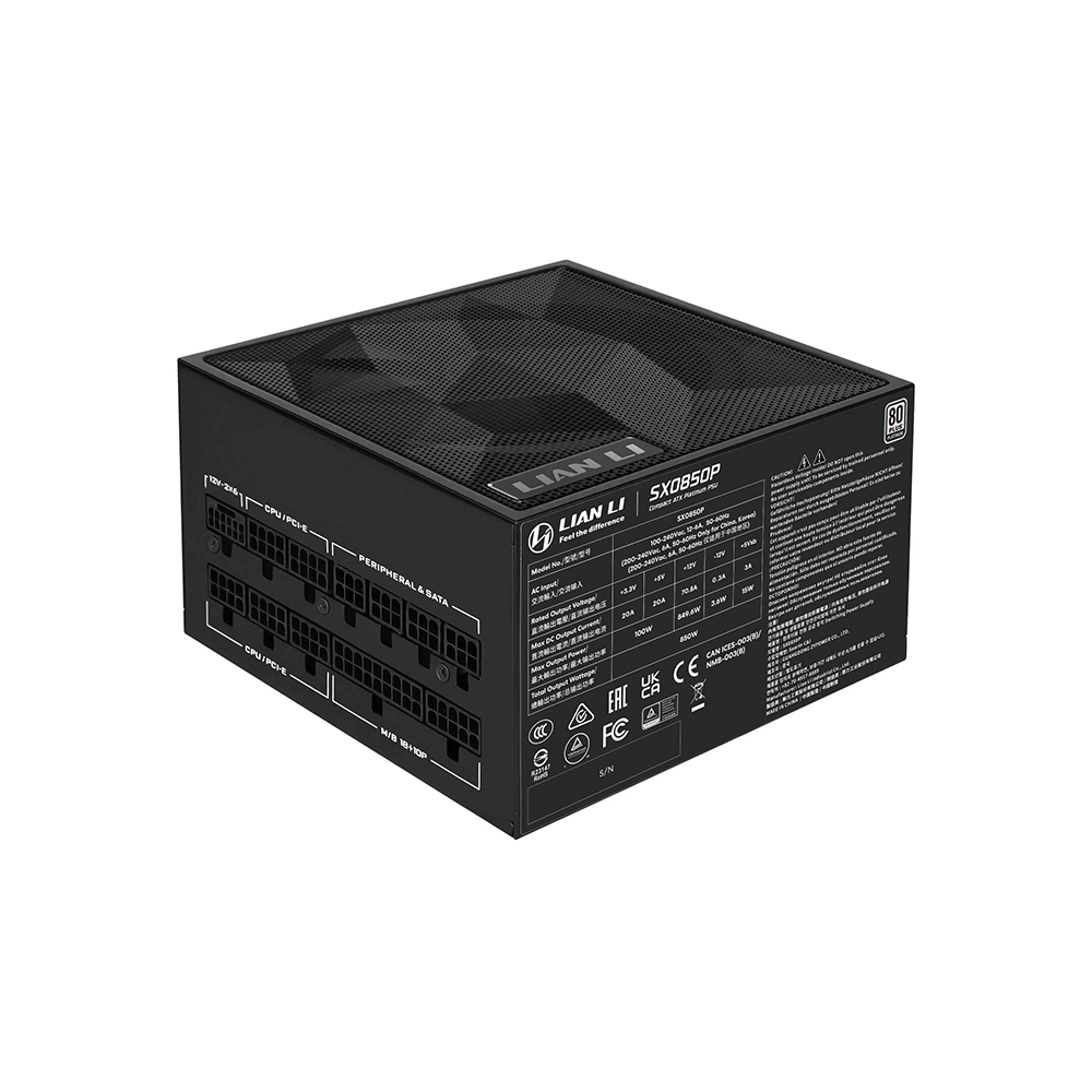 Lian Li SX850P Black 850W, 80 Plus Platinum, Модулно, PCIe Gen 5.0, ATX 3.1 Захранване за компютър