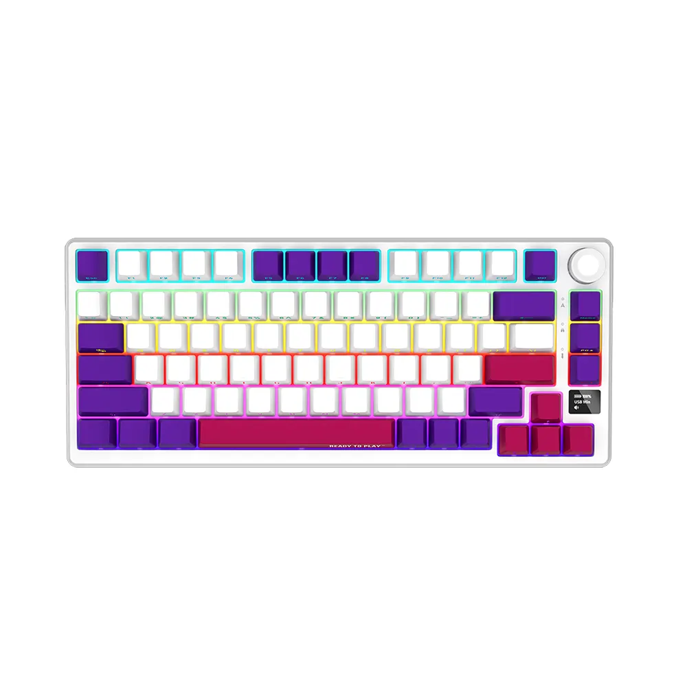 Lorgar KBP7075W White Безжична геймърска механична клавиатура с Lorgar Toxic Purple суичове