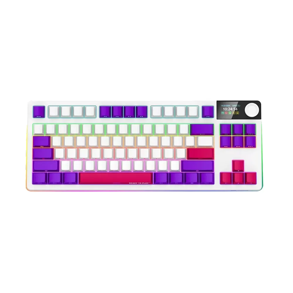 Lorgar KBP70TKLW White Безжична геймърска механична клавиатура с Lorgar Toxic Purple суичове