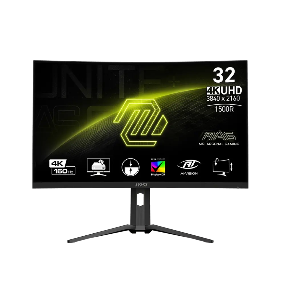 MSI MAG 321CUP 31.5, VA, 160Hz, 1ms, UHD 4K (3840 x 2160), FreeSync Premium, HDR 400, AI VISION, Извит геймърски монитор