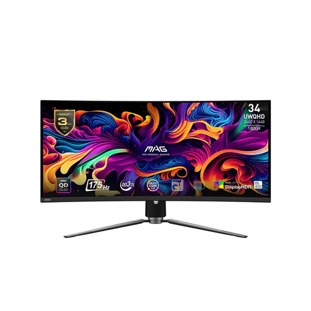 MSI MAG 341CQP, 34 QD-OLED, 175Hz, 0.03ms, UWQHD (3440 x 1440), FreeSync Premium Pro, DisplayHDR 400, 1800R Curved Извит геймърски монитор