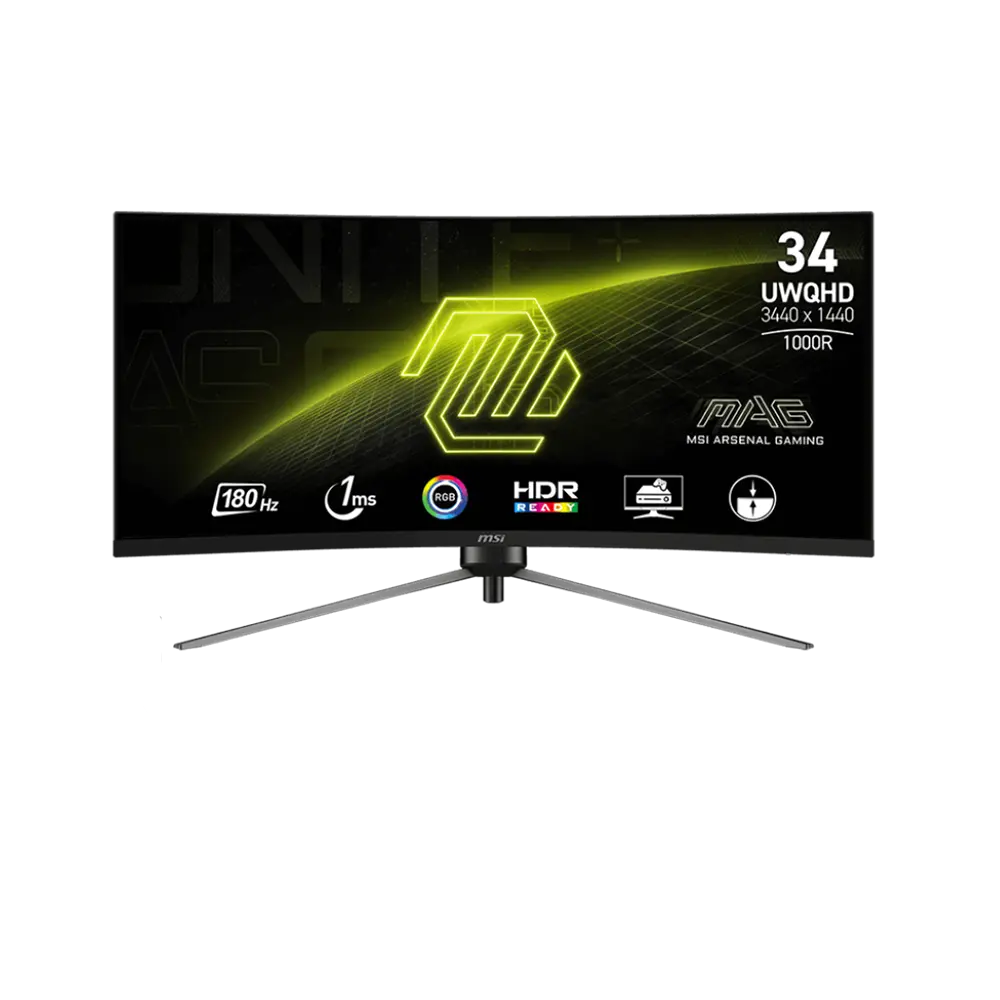 MSI MAG 345CQR 34, VA, 180Hz, 1ms, UWQHD (3440 x 1440), 219, FreeSync Premium, HDR, Ai VISION, Извит геймърски монитор