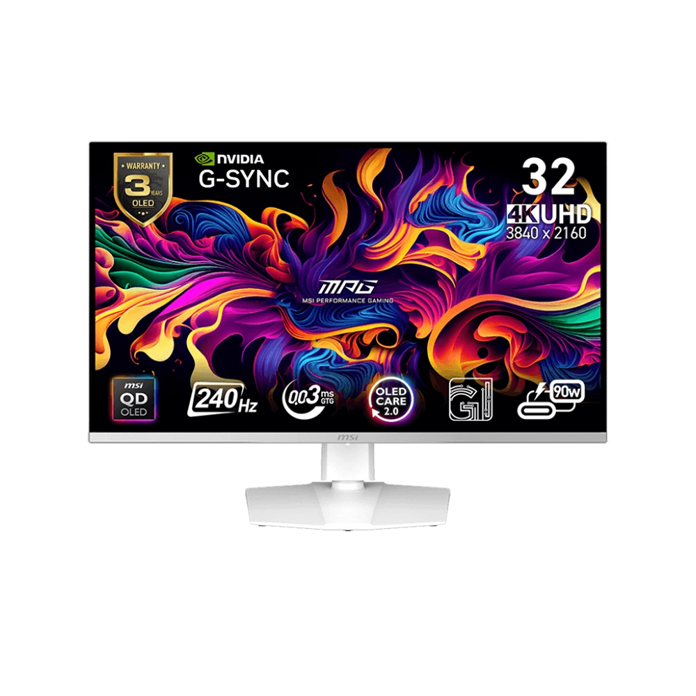 MSI MPG 321URXW 31.5" QD-OLED, 240Hz, 0.03ms, UHD 4K (3840 x 2160), VESA DisplayHDR True Black 400, VESA ClearMR 13000, G-Sync Compatible Геймърски монитор