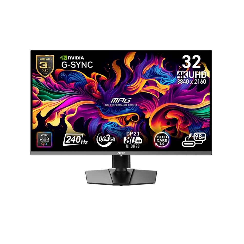 MSI MPG 322URX 31.5" QD-OLED, 240Hz, 0.03ms, UHD 4K (3840 x 2160), VESA DisplayHDR True Black 400, VESA ClearMR 13000, G-Sync Compatible Геймърски монитор
