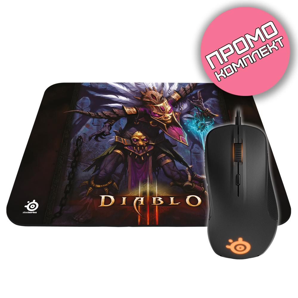 SteelSeries Rival 300 Black + SteelSeries QcK Witch Doctor Комплект мишка и пад