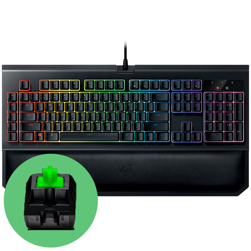 Razer BlackWidow Chroma V2 Геймърска механична клавиатура със зелени Razer суичове