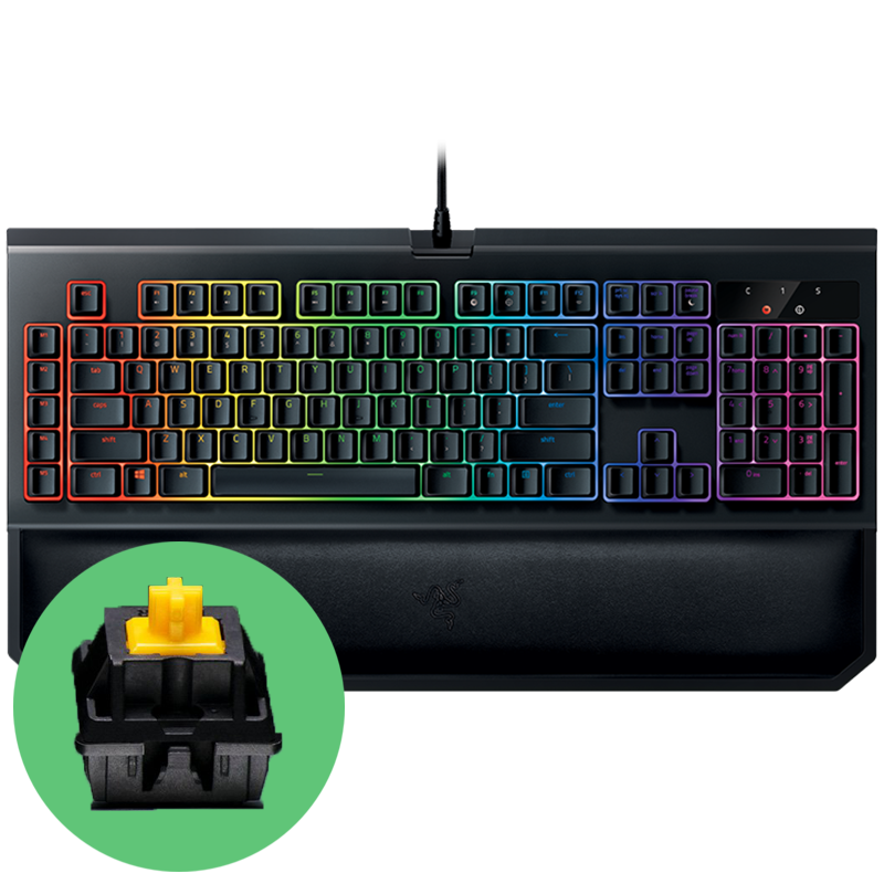 Razer BlackWidow Chroma V2 Геймърска механична клавиатура с жълти Razer суичове