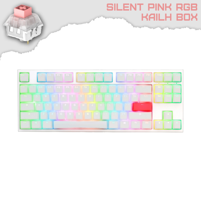 Ducky One 2 TKL White RGB Геймърска механична клавиатура с Kailh BOX Silent Pink суичове