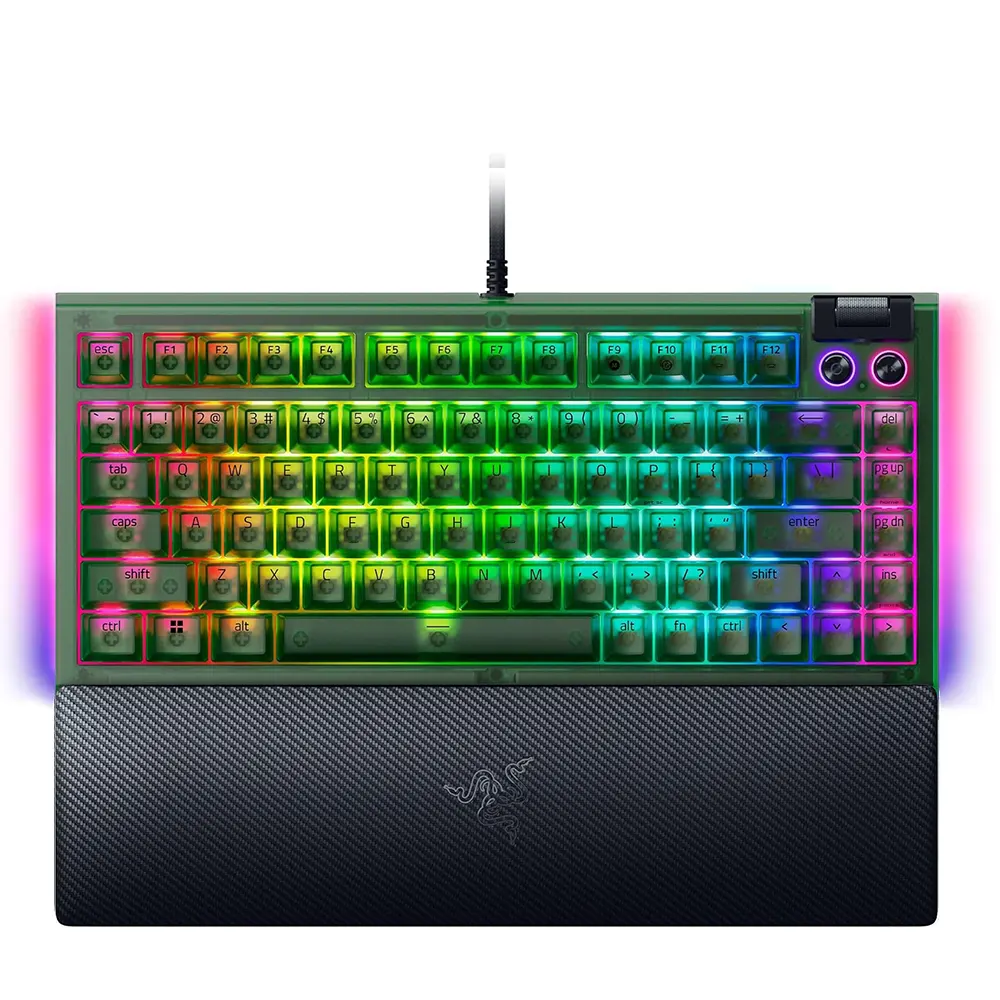 Razer BlackWidow V4 75% Hot-Swappable Phantom Green Edition Геймърска механична клавиатура с Razer Orange суичове