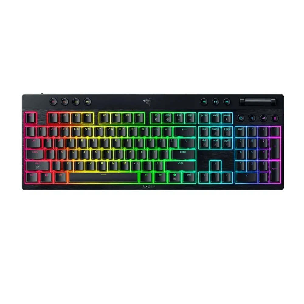 Razer BlackWidow V4 Low-profile HyperSpeed Безжична геймърска механична клавиатура с Razer Low-Profile Green суичове