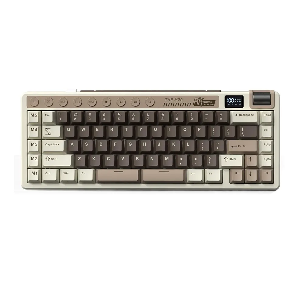 Royal Kludge M70 Mocha Grey Hot-Swappable Безжична геймърска механична клавиатура с RK Linear Cream суичове