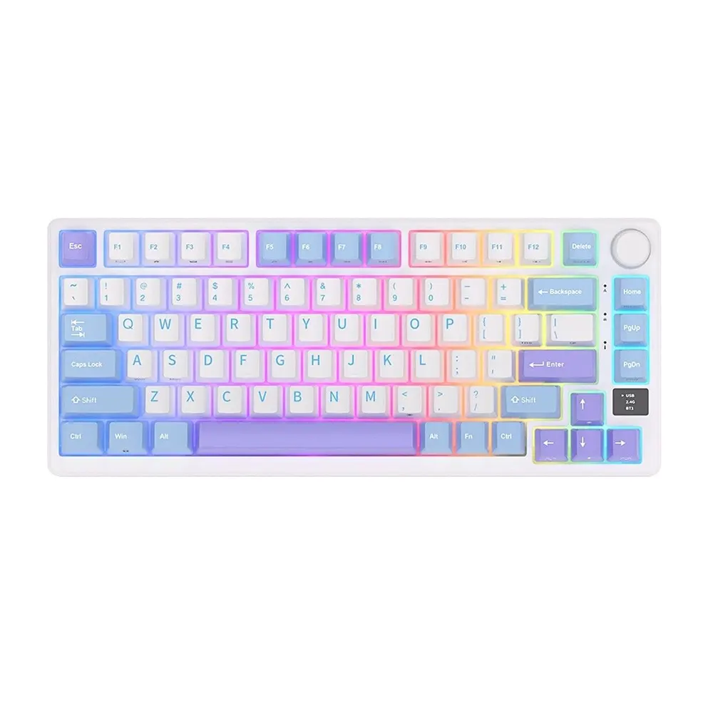 Royal Kludge M75 Taro Milk Hot-Swappable Безжична геймърска механична клавиатура с RK Fast Silver суичове