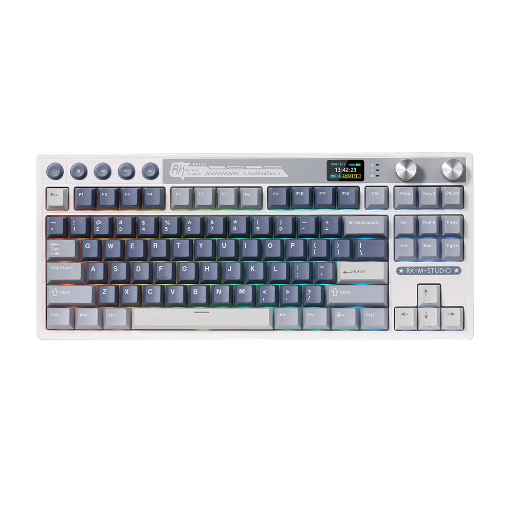 Royal Kludge M87 Ocean Blue Hot-Swappable Безжична геймърска механична клавиатура с RK Linear Cream суичове