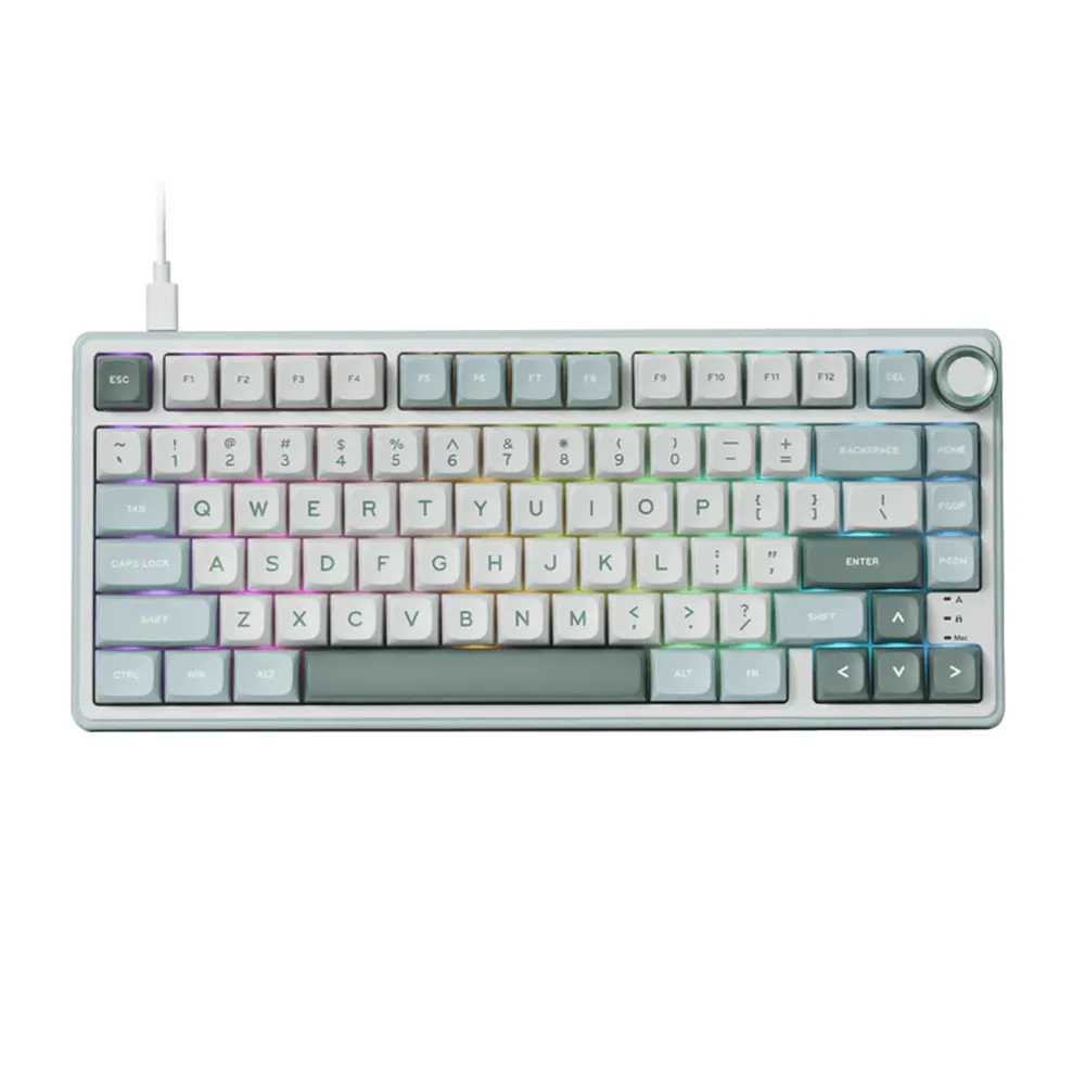Royal Kludge R75 Sky Cyan Hot-Swappable Геймърска механична клавиатура с RK Fast Silver суичове