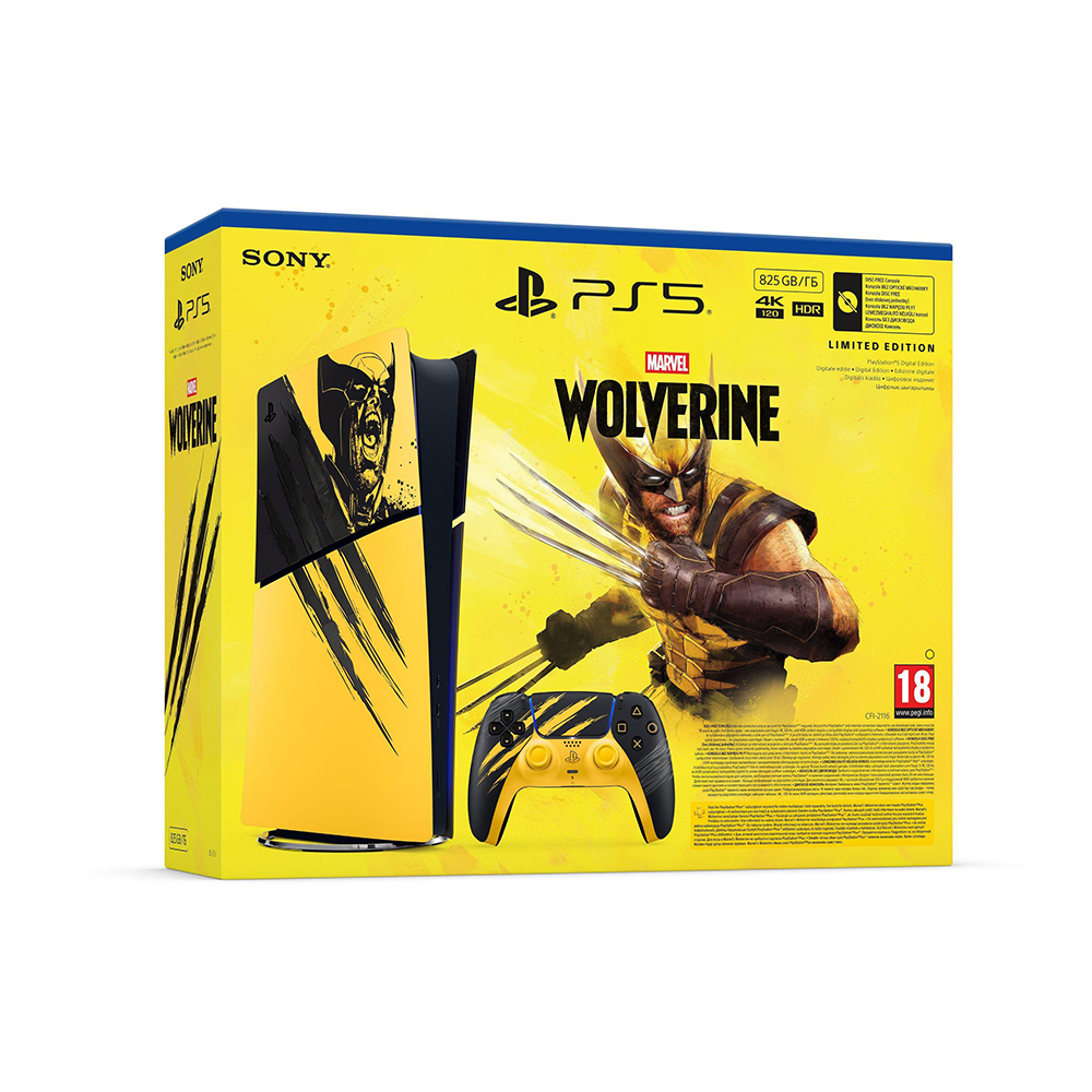 Sony PlayStation 5 Slim Digital Edition Marvel's Wolverine Battle Yellow Limited Edition 825GB Комплект геймърска конзола, джойстик и игра
