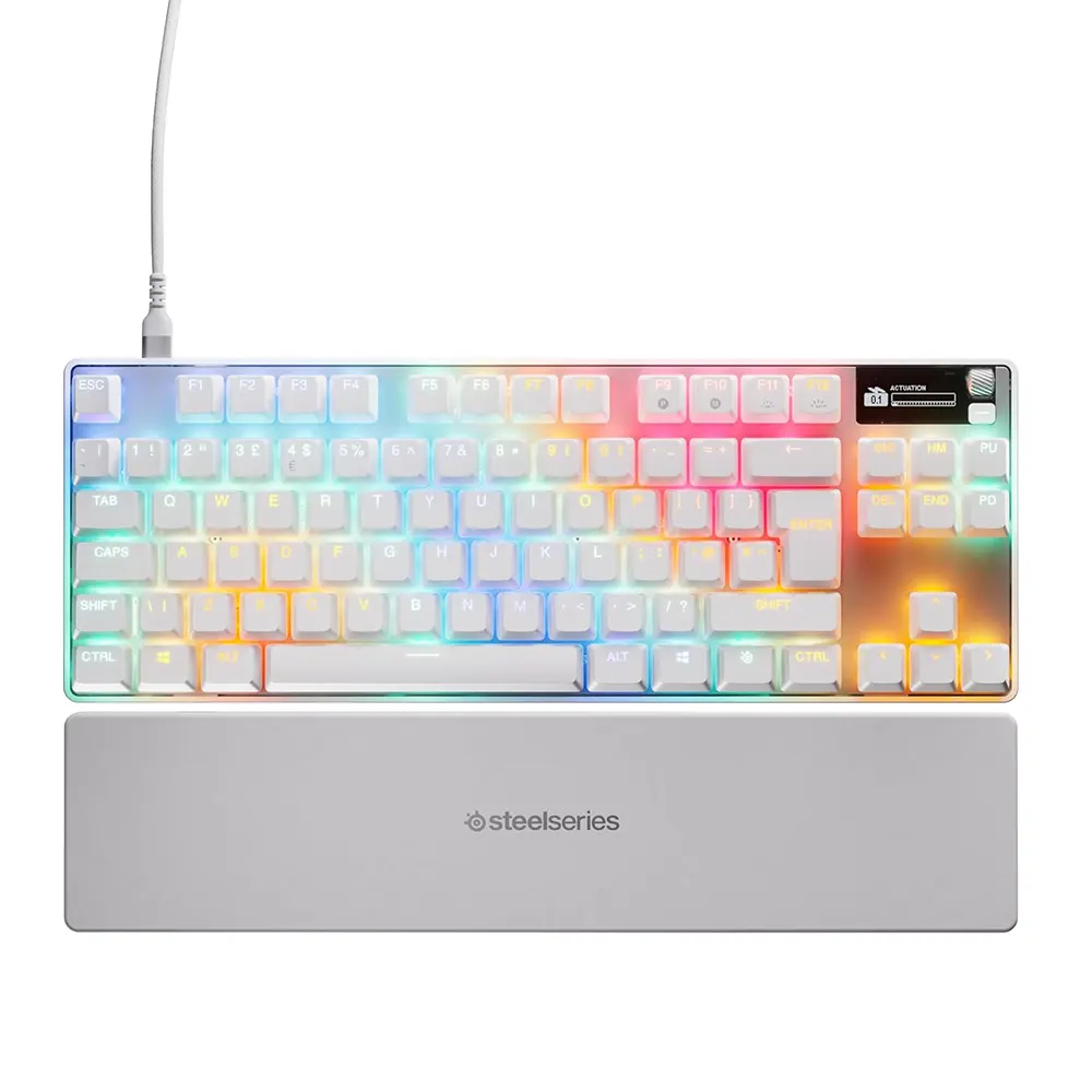 SteelSeries Apex Pro TKL Gen 3 UK Layout White Геймърска механична клавиатура с OmniPoint 3.0 регулируеми суичове