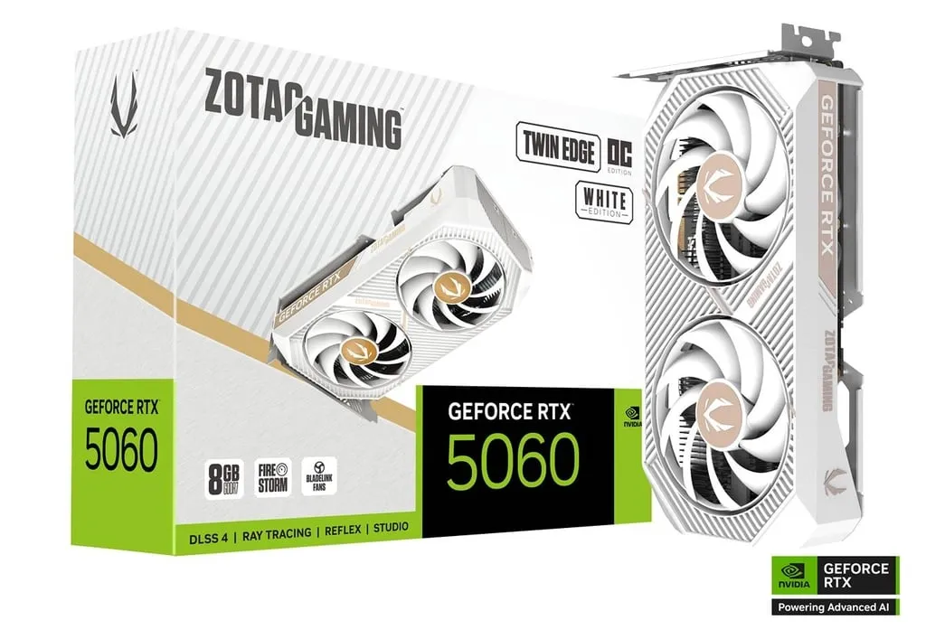 Zotac Gaming GeForce RTX 5060 Twin Edge OC White Edition, 8GB GDDR7 Видео карта