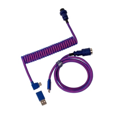 Кабел за клавиатура Keychron Premium Angled Purple Coiled Aviator Custom USB Cable, USB-C - USB-C