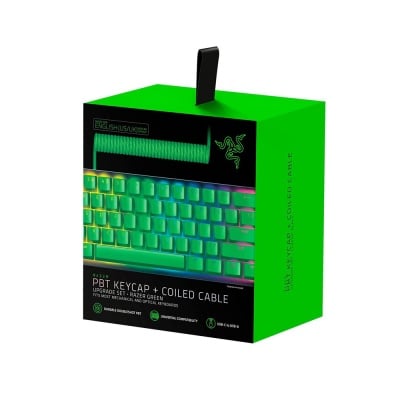 Razer PBT Keycap + Coiled Cable Upgrade Set Green Комплект капачки и кабел за механични клавиатури