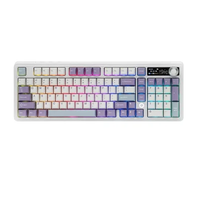 Ajazz AK980 V2 White/Purple Wireless Безжична механична геймърска клавиатура с Ajazz Gift V2 суичове