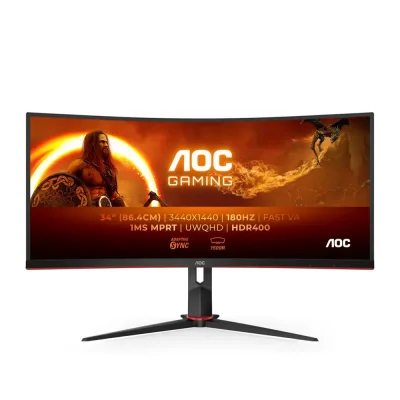 AOC CU34G2XP/BK 34" VA, 180Hz, 1ms, UWQHD (3440 x 1440), Freesync Premium, Display HDR400, 1500R Curved Извит геймърски монитор