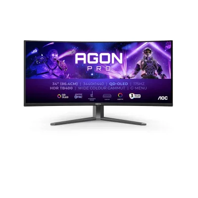 AOC AGON PRO AG346UCD 34" QD-OLED, 175Hz, 0.03ms, 21:9 UWQHD (3440 x 1440), DisplayHDR True Black 400, Adaptive Sync Извит геймърски монитор