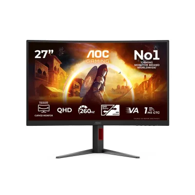 AOC Gaming CQ27G4Z2 27" Fast VA, Dual Mode 400Hz (HD) / 260Hz (WQHD), 0.3ms, WQHD (2560 x 1440), Adaptive Sync, VESA DisplayHDR 400, 1500R Извит геймърски монитор