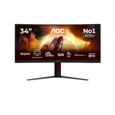 AOC Gaming CU34G4ZCA 34" Fast VA, 250Hz, 0.3ms, 21:9 Ultra Wide QHD (3440 x 1440), Adaptive Sync, VESA DisplayHDR 400, 1500R Извит геймърски монитор