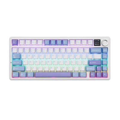 Aula F75 MAX White/Purple Безжична геймърска клавиатура с LEOBOG Reaper суичове