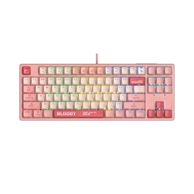 Bloody S87 TKL Energy Pink Геймърска механична клавиатура с BLMS Red Plus суичове
