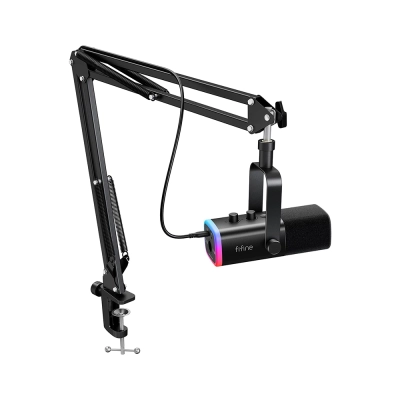 Fifine AM8T Dynamic RGB USB/XLR Black Mикрофон за стрийминг с гъвкаво рамо