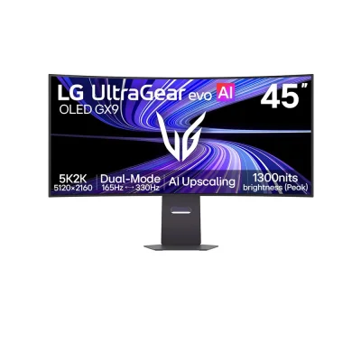 LG UltraGear evo GX9 45GX950B-B 45" OLED, 330Hz / 165Hz Dual Mode, 0.03ms, 5K2K (5120 x 2160), AMD FreeSync Premium Pro, VESA DisplayHDR True Black 400, G-SYNC Compatible, 800R Извит геймърски монитор