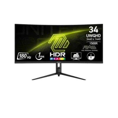 MSI MAG 342CQR E2 34" VA, 180Hz, 1ms, 21:9 UWQHD (3440 x 1440), AMD FreeSyncPremium, HDR Ready, 1500R Извит геймърски монитор