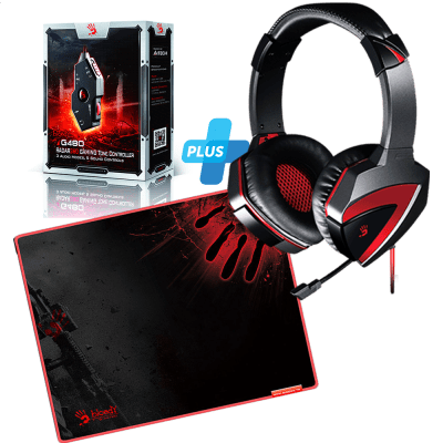 Геймърски комплект от слушалки Bloody G500, звукова карта Bloody G480 и пад за мишка Bloody B-080 Defense Armor Control Large