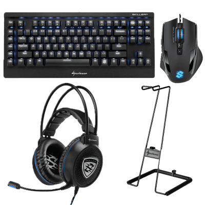 Sharkoon Skiller Pro Bundle Геймърски комплект клавиатура, мишка, слушалки и поставка за слушалки