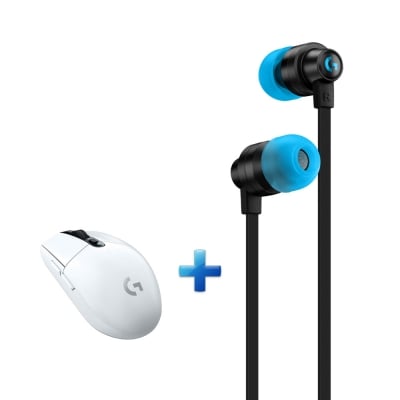 Logitech G333 Black и Logitech G305 Lightspeed White Геймърски комплект от слушалки тапи и безжична мишка