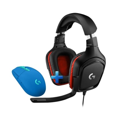 Logitech G332 и Logitech G305 Lightspeed Blue Геймърски комплект от слушалки и безжична мишка