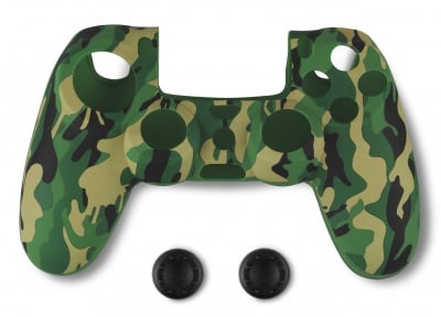 Spartan Gear Silicon Skin Cover Green Camo & Thumbs Геймърски аксесоар за контролер за PlayStation 4