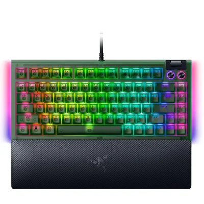 Razer BlackWidow V4 75% Hot-Swappable Phantom Green Edition Геймърска механична клавиатура с Razer Orange суичове