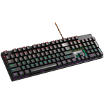 Wired black Mechanical keyboard With colorful lighting system104PCS rainbow backlight LED,also can custmized backlight,1.8M braided cable length,rubber feet,English layout double injection,Numbers 104 keys,keycaps,0.7kg, Size 429*124*35mm